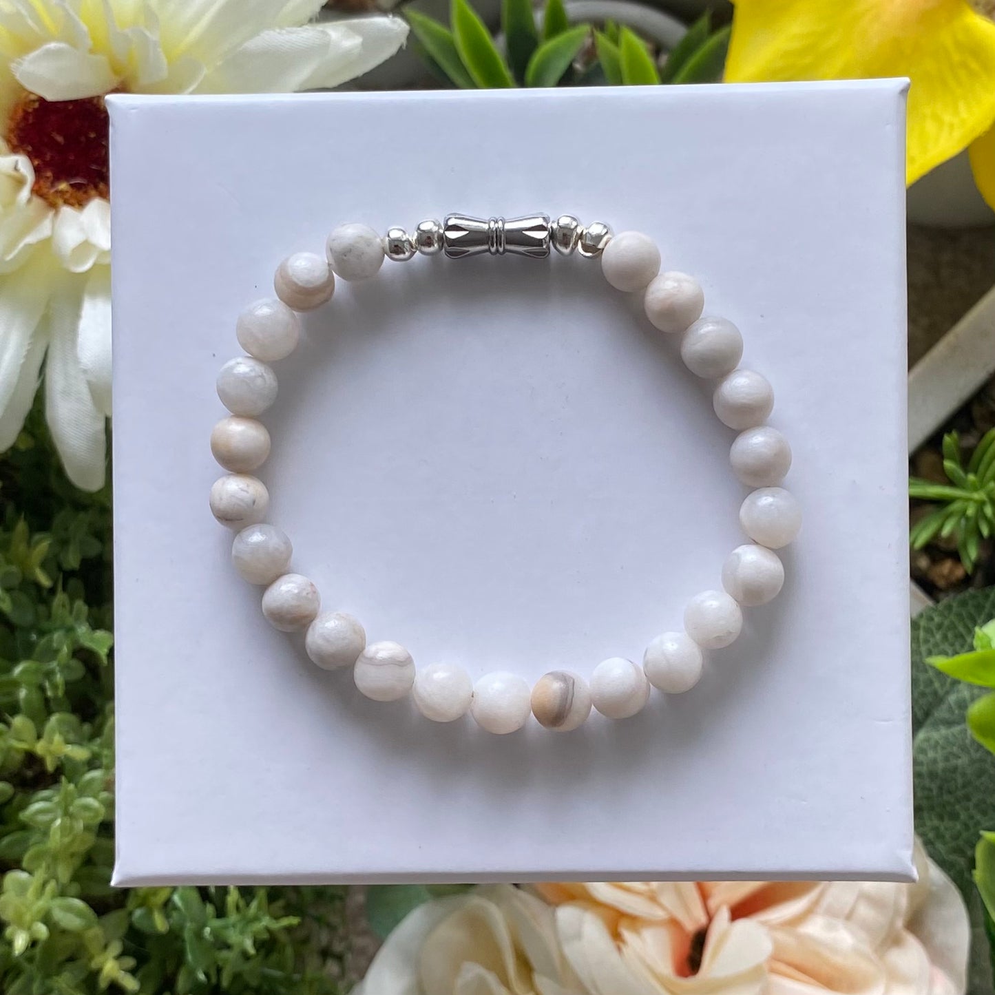 BRACELETS | bead + barrel, white agate