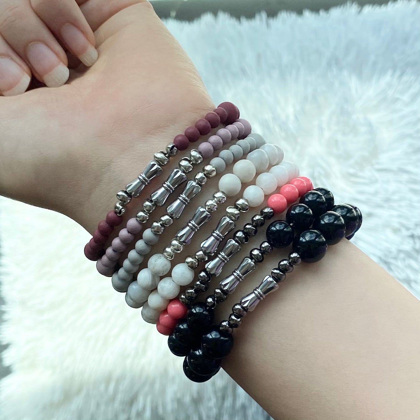 BRACELETS | bead + barrel, white agate