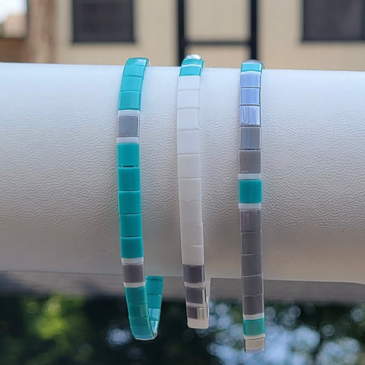 BRACELETS | tila, grey X teal X white